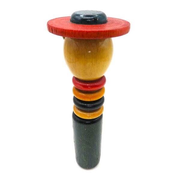 Vintage Bulgaria Wooden Whistle Figurine Man with Hat Folk Art Souvenir 5.5” - Picture 4 of 10